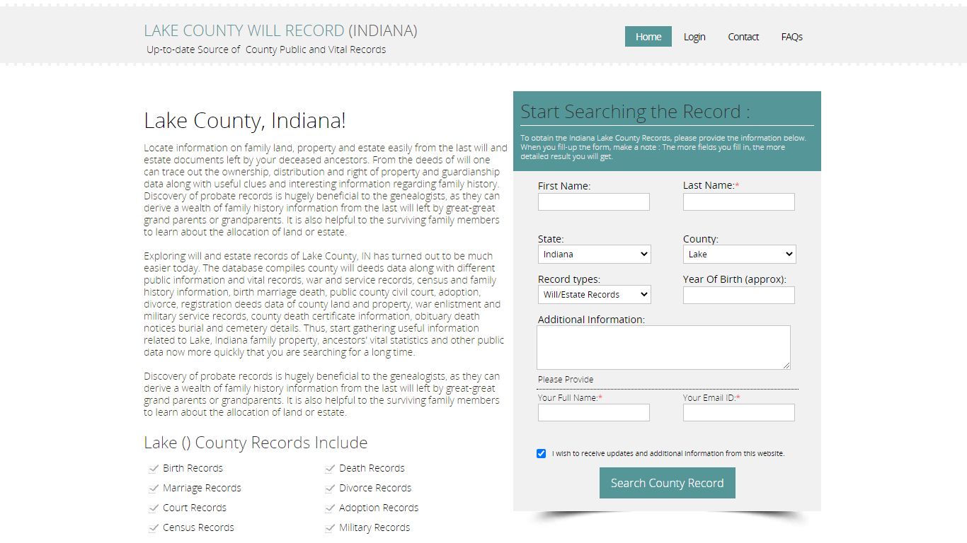 Lake County, Indiana Public Will & Estate Records Index